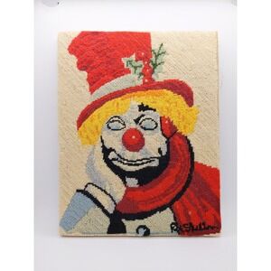 Finished Needlework Red‎ Skelton's Holly Hat Clown Bernat 1972 11x9 Tapestry